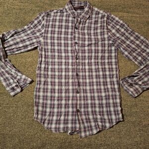 Casual Plaid Button-Down Shirt in Purple and White